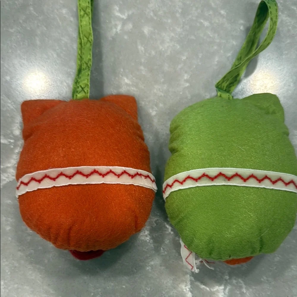 Set of 3 Handcrafted Felt Owl Christmas Ornaments Red Orange Lime Green White